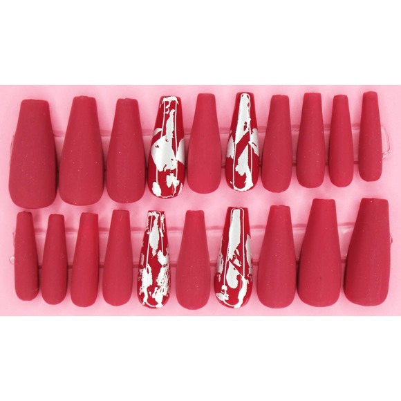 Red Storm Long Coffin Matte Press On Nails Long - Picture 1 of 1